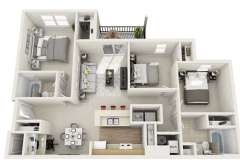 Floor plan for 3 beds, 2 baths, 1118 sqft
